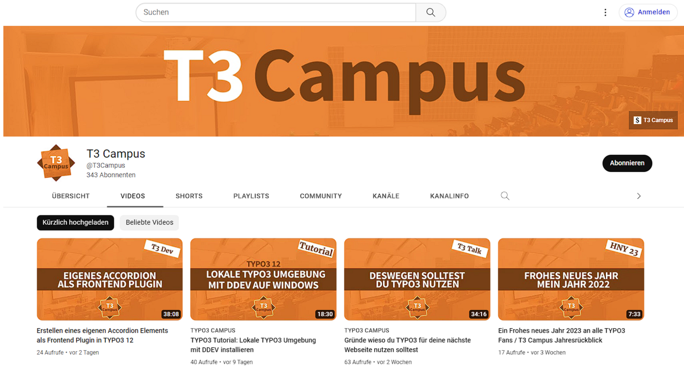 YouTube Kanal von T3 Campus